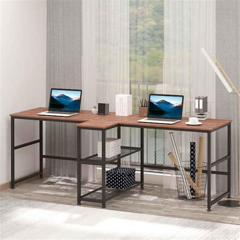 Buy 83 in. Dark Walnut 2 Person Computer Desk, Long Desk Table for Home ...