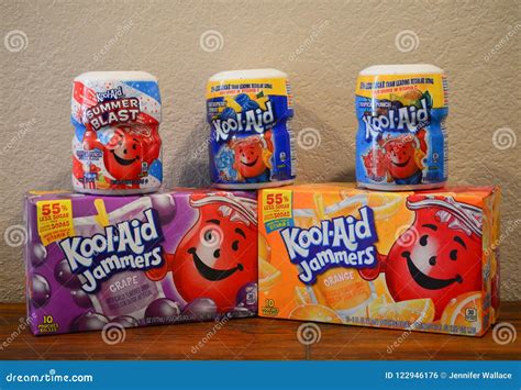 Close Up of 2 Tropical Punch and 1 Blue Raspberry Lemonade, 1 Grape and ...