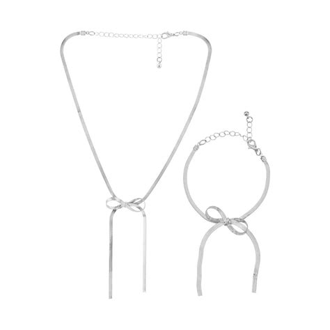 Buy Joker & Witch Silver Audrey Bow Style Necklace and Bracelet Set Online