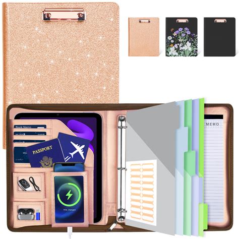Binder Dividers Leather Padfolio Portfolio With Removable 3-Ring Binder ...