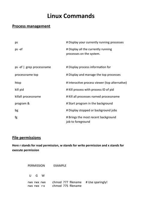 Linux Commands Sheet - Lecture notes 8 - Operating System - Studocu