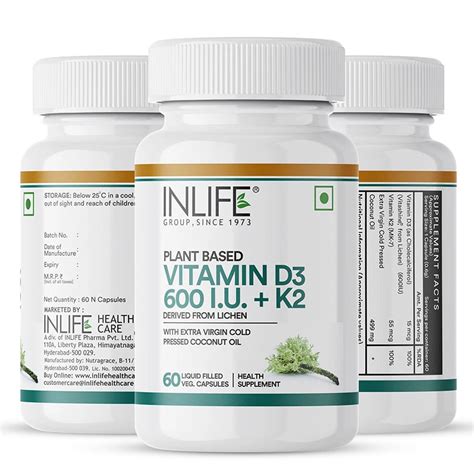 Inlife Vitamin D3 600 IU Cholecalciferol Supplement- 60 Capsules
