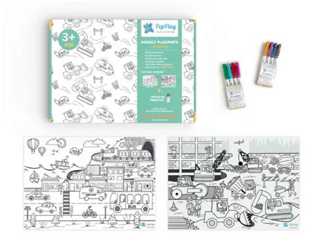Doodle Placemats Set – VEHICLE Series with A3 Size 2 Transparent Reusa ...