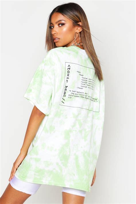 Womens Tie Dye Graphic Oversized T-Shirt - green - L | Tie dye outfits ...