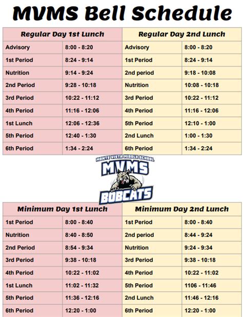 Bell Schedule 23-24 School Year | Monte Vista Middle School
