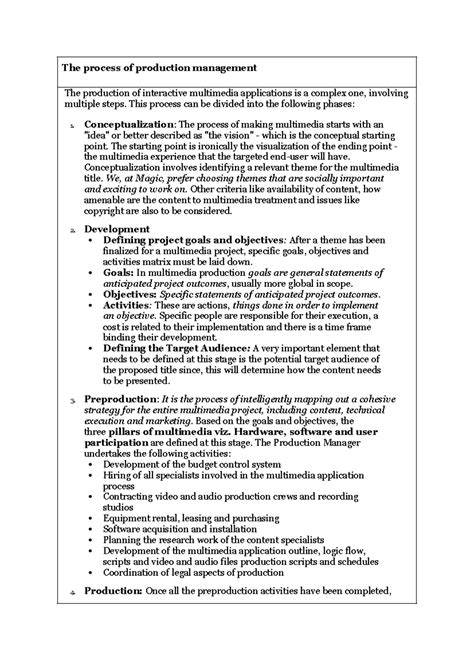 Process of mm development - The process of production management The ...