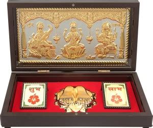 Arnavira Gold Plated Laxmi Saraswati Ganpati Photo Frame With Charan ...