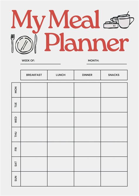 Meal Plan Worksheet Template Meal Planner Template CalendarLabs