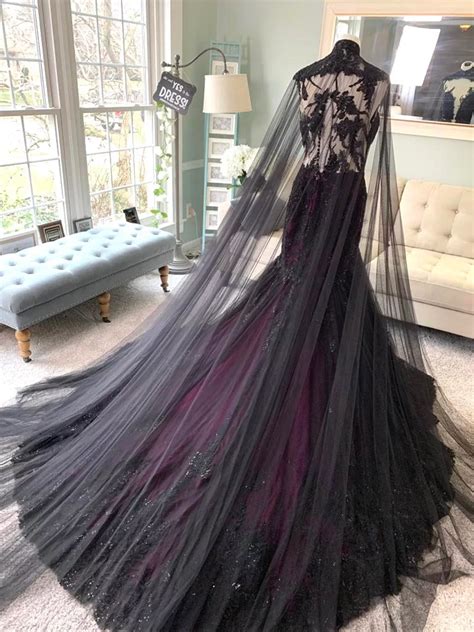 Black and purple wedding dress with cape – Artofit