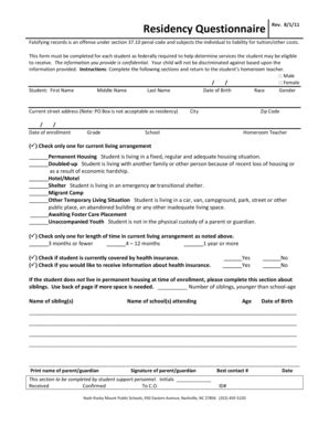 Fillable Online Residency Questionnaire - Nash-Rocky Mount Public ...