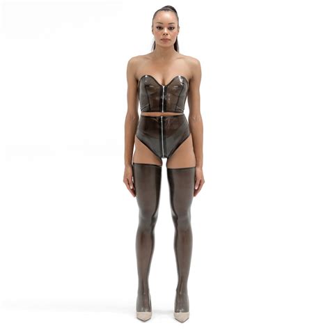 Semi-transparent Black Latex Set, Latex Zipper Top and Zipper Panties ...