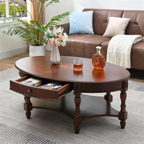 Amazon.com: VERDANTREE Large Oval Coffee Table with Drawer for Living ...