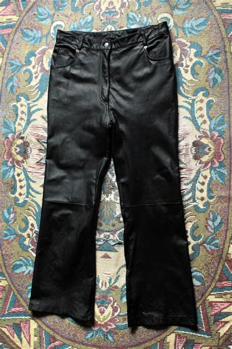 PLUS SIZE Black Leather Pants / High Waisted Flare Leather Trousers - Etsy