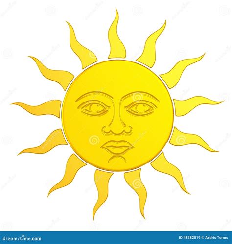 Golden sun with face. 3d stock illustration. Illustration of creative ...