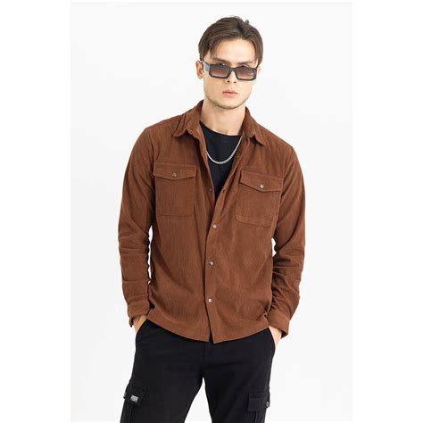 Buy Snitch Brown Textured Full Sleeves Relaxed Casual Overshirt for Men ...