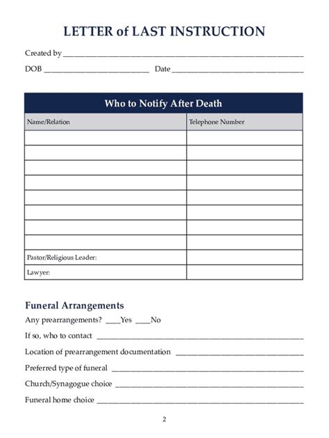 Letter of Last Instruction - Blank Fillable Template | Fill Out, Print ...