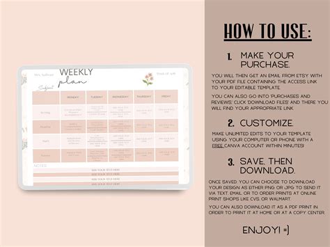 Editable Weekly Lesson Plan Template for Teachers Daily Planner Instant ...