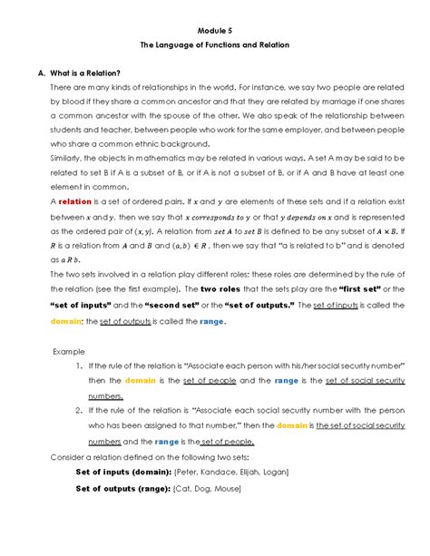 Ag114rk - Module 5 The Language of Functions and Relation A. What is a Relation? There are many ...