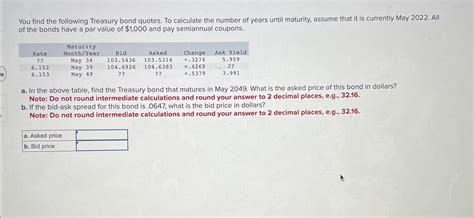 [Solved] You find the following Treasury bond quotes. To calculate the ...