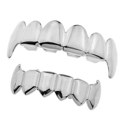 Magideal Silver 18k Gold Plated Hip Hop Fang 6 Top and Bottom Grill ...