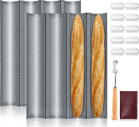 Amazon.com: Norme 2 Pieces Nonstick Baguette Pan 4 Loaves Perforated ...
