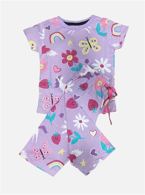 Girls Tee Capri Set - Violet Flower Butterfly Rainbow Paints – The ...