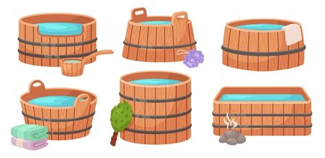 Wooden bath cartoon wood tubs with hot water barrel for traditional ...