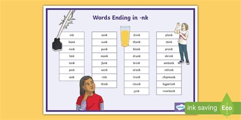 Words Ending in -nk Word Mat (l'enseignant a fait) - Twinkl