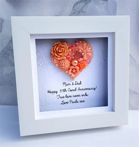 35th CORAL Wedding Anniversary Gift Frame Present 35th Year Marriage ...