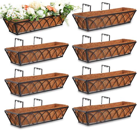 Window Deck Railing Planters Boxes with Coconut Liner, 24 Inch Window ...