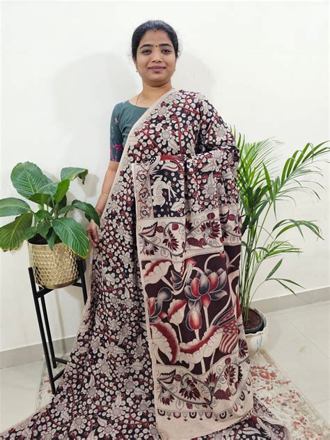 Cotton Kalamkari Saree - Black with Cream – Looms Legacy