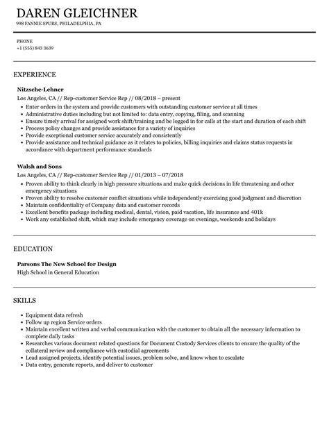 Customer Service Rep Resume Sample 的图像结果