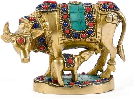 Buy Pick End Now Kamdhenu Cow with Calf Sculpture Brass Statue, Nandi ...