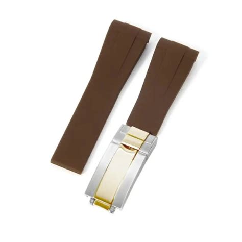 High End Curved FKM Rubber Watch Band with Oyster Style Deployment Cla ...