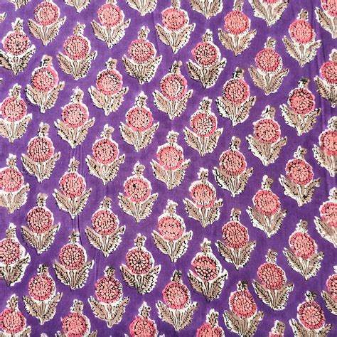 ( Pre-Cut 1.36 Meter ) Pure Cotton Jaipuri Purple With Light Pink Flow ...