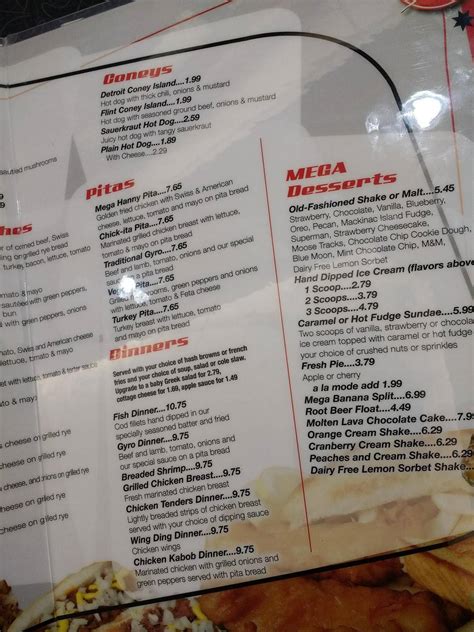 Menu at Mega Classic Diner restaurant, Flint