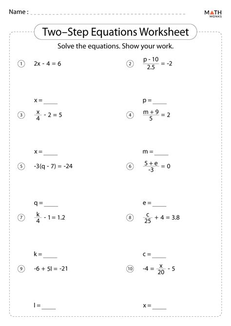 Solving Two-Step Equations Worksheet 的图像结果