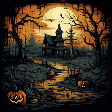 Halloween Haunted House Wall Art Halloween Wall Art Hanging Prints ...