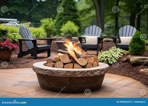 Round Stone Fire Pit with Wood Stacked within Stock Illustration ...