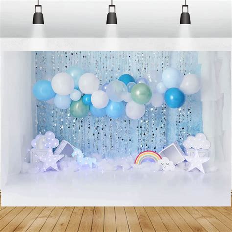 Blue Curtain Newborn Kids Portrait Background Balloons Wall Children ...