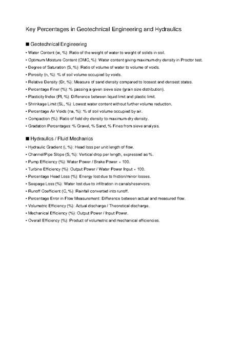 Geotechnical Engineering & Hydraulics Key Percentages Overview - Studocu