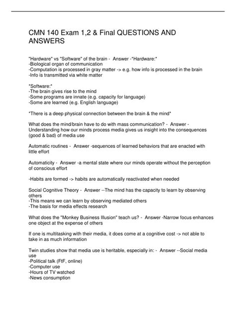CMN 140 Exam 1,2 & Final QUESTIONS AND ANSWERS - CMPE 50 - Stuvia US