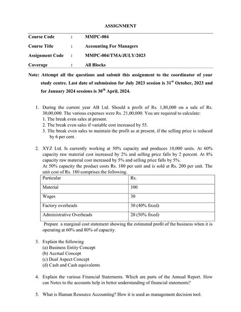 MMPC 004 assignment - Accounting for Managers - Studocu