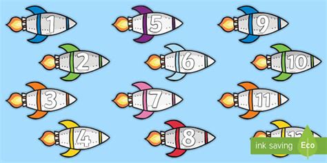 Numbers 1-30 Rockets Cut-Outs - Numbers 1-20 on Rockets Cut Outs