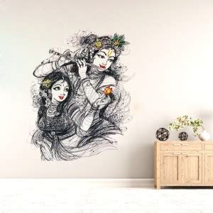 DivineDesigns 56 cm Shree Radha Krishna Colors Wall Sticker ( Size ...