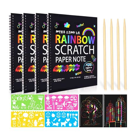 Buy 4 Pack Scratch Arts Drawing Notebook for Kids Drawing Pad, Rainbow ...