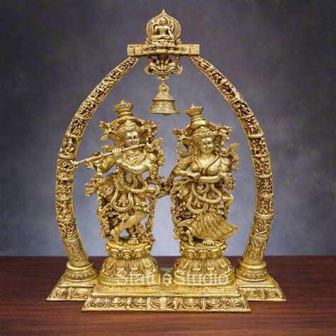 Brass Large Radha Krishna Statue With Removable Temple Set For Home ...