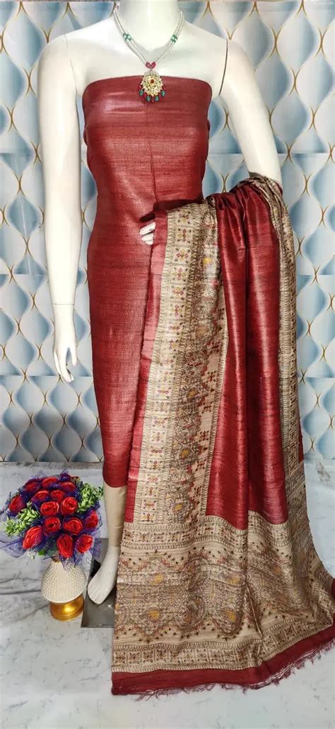 Maroon Shade Handloom Tussar Silk Unstitched Dress Material - kihums ...