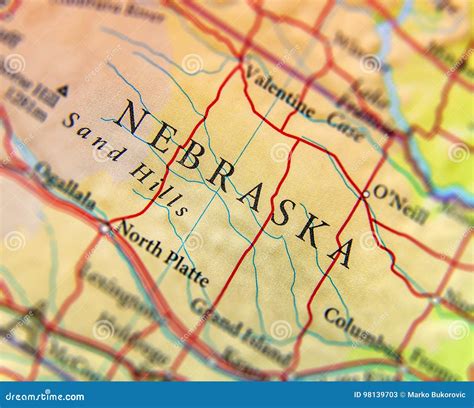 Geographic Map of US State Nebraska with Important Cities Stock Image ...