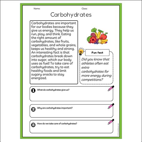 Carbohydrates | Reading Passage Comprehension Questions Writing Facts ...